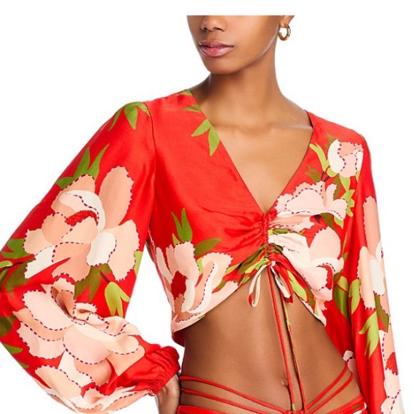 FARM Rio Tops - FARM Rio Red Floral Voluminous Sleeve Blouse with Colorrful Accents - Size M